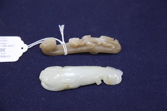 A Chinese jade belt hook and a Chinese jade figure of a cat fish, 19th and 20th century, 9.5cm